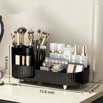 Rotating makeup organizer,Large Capacity Cosmetic Display Case, easy to hold all of your makeup products, at least 20 makeup brushes/eyeliner,10 lipsticks,8 skincare products(Black)