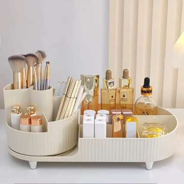 Rotating makeup organizer,Large Capacity Cosmetic Display Case, easy to hold all of your makeup products, at least 20 makeup brushes/eyeliner,10 lipsticks,8 skincare products(Black)