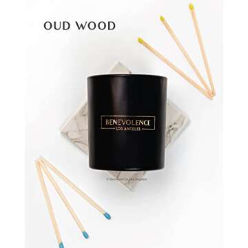 Benevolence LA Oud Wood Scented Candle | Soy Candles, Black Candle for Home | Gifts for Women and Men | Home Fragrance | Aromatherapy | 8oz, 45 Hour Burn