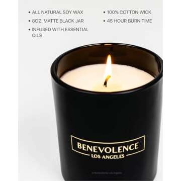 Benevolence LA Oud Wood Scented Candle | Soy Candles, Black Candle for Home | Gifts for Women and Men | Home Fragrance | Aromatherapy | 8oz, 45 Hour Burn
