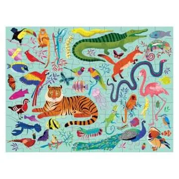 Mudpuppy Animal Kingdom Double-Sided Puzzle, 100 Pieces, 22”x16.5” – Perfect Family Puzzle for...