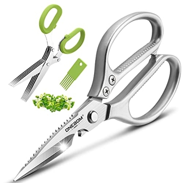 ONEBOM Kitchen Shears 2 Pack - Heavy Duty Sharp Stainless Steel Cooking Scissors