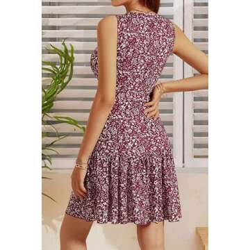 FENSACE Date Night Dresses for Women Summer Short Mini Red Dress(Floral-22,Large)