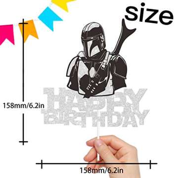 Space Cake Topper Happy Birthday Cartoon Alien Theme Black Glitter Decor for Baby Shower Birthday Pa...