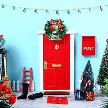 20 Pcs Christmas Elf Girl Fairy Doors Decorations Enchanted Elf Doors Tiny Outdoor Xmas Decor Wooden Tiny Miniature for Child Xmas Accessories Fairy Tale(Red)