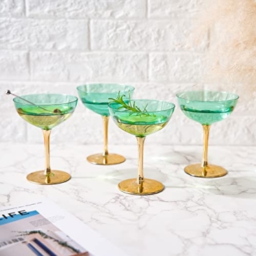 Colored Art Deco Glasses Set | 12 oz Champagne Coupe | 4 Pack