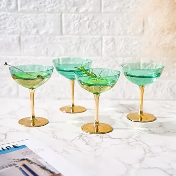 Colored Art Deco Glasses Set | 12 oz Champagne Coupe | 4 Pack