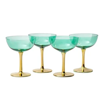 Colored Art Deco Glasses Set | 12 oz Champagne Coupe | 4 Pack