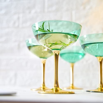 Colored Art Deco Glasses Set | 12 oz Champagne Coupe | 4 Pack