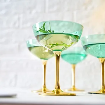 Colored Art Deco Glasses Set | 12 oz Champagne Coupe | 4 Pack