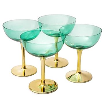 Colored Art Deco Glasses Set | 12 oz Champagne Coupe | 4 Pack