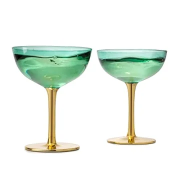 Colored Art Deco Glasses Set | 12 oz Champagne Coupe | 4 Pack