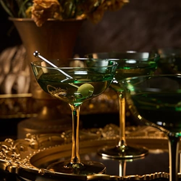 Colored Art Deco Glasses Set | 12 oz Champagne Coupe | 4 Pack