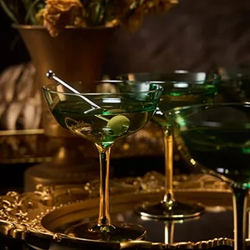 Colored Art Deco Glasses Set | 12 oz Champagne Coupe | 4 Pack