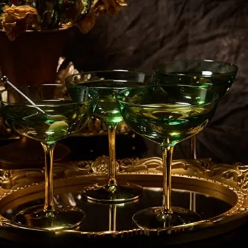 Colored Art Deco Glasses Set | 12 oz Champagne Coupe | 4 Pack