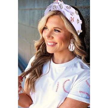 Stylish Baseball Knotted Headband with Charm for Game Day