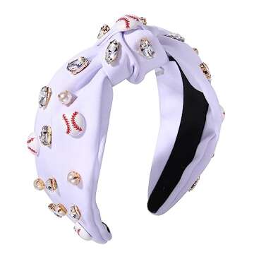 Baseball Knotted Headband with Crystal Charms for Fans