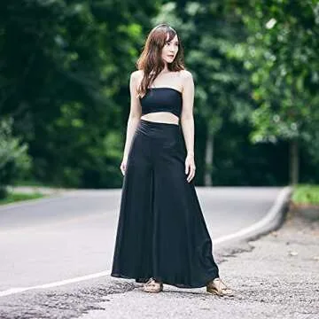 Lannaclothesdesign Palazzo Pants for Women Wide Leg Boho Harem Yoga Pants S M L XL Sizes(M, Black)