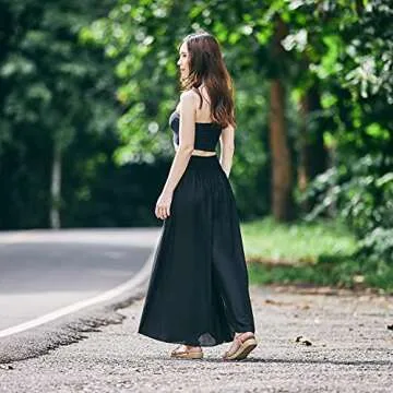 Lannaclothesdesign Palazzo Pants for Women Wide Leg Boho Harem Yoga Pants S M L XL Sizes(M, Black)