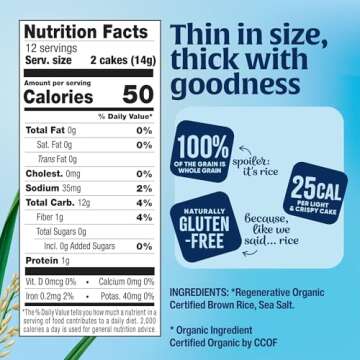 Lundberg Thin Brown Rice Cakes, Lightly Salted, 3-Pack – Regenerative Organic Certified, Healthy Snacks, Vegan, 6 Oz Ea