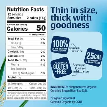 Lundberg Thin Brown Rice Cakes, Lightly Salted, 3-Pack – Regenerative Organic Certified, Healthy Snacks, Vegan, 6 Oz Ea