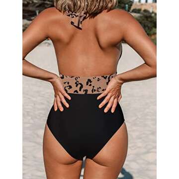 CUPSHE Women Swimsuit One Piece Bathing Suit V Neck Halter Ruched Tummy Control Animal Print Backles...