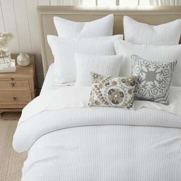 Levtex Home - Mills Waffle Bright White Duvet Cover Set - King/Cal King Duvet Cover + Two King Pillow Cases - White Waffle Weave - Duvet Cover (106 x 94in.) and Pillow Case (36 x 20in.) - Cotton