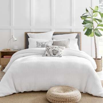 Levtex Home - Mills Waffle Bright White Duvet Cover Set - King/Cal King Duvet Cover + Two King Pillow Cases - White Waffle Weave - Duvet Cover (106 x 94in.) and Pillow Case (36 x 20in.) - Cotton