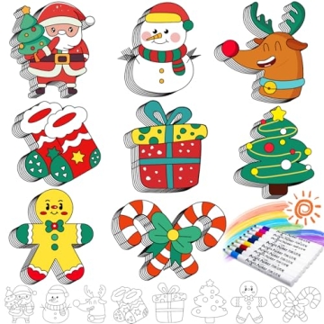 Cheelyvin.H 48 Pcs Christmas Crafts for Kids Color Your Own Christmas Caft Magnets, DIY Items for Op...