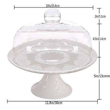 Magtrem 11.8 Inch Fine Porcelain Cake Stand with Glass Lid