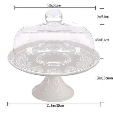 Magtrem 11.8 Inch Fine Porcelain Cake Stand with Glass Lid
