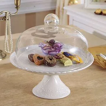 Magtrem 11.8 Inch Fine Porcelain Cake Stand with Glass Lid