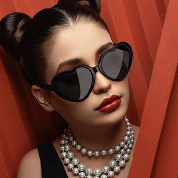LVIOE Heart Sunglasses for Women, Polarized Heart Shaped Sunglasses with UV Protection Heart Style Retro Glasses for Shopping