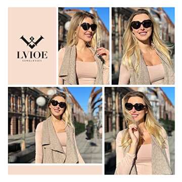 LVIOE Heart Sunglasses for Women, Polarized Heart Shaped Sunglasses with UV Protection Heart Style Retro Glasses for Shopping