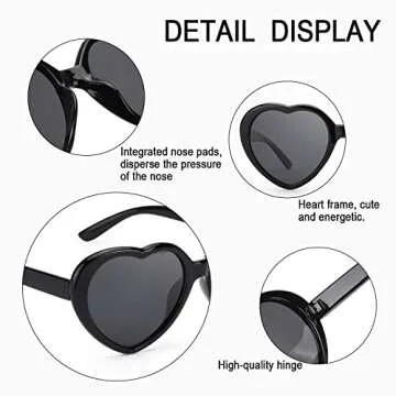 LVIOE Heart Sunglasses for Women, Polarized Heart Shaped Sunglasses with UV Protection Heart Style Retro Glasses for Shopping