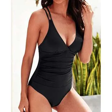 KI LAPHEE One Piece Swimsuits for Women Tummy Control Bathing Suits Sexy Criss Cross Back Swimwear-Black-La