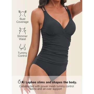 KI LAPHEE One Piece Swimsuits for Women Tummy Control Bathing Suits Sexy Criss Cross Back Swimwear-Black-La