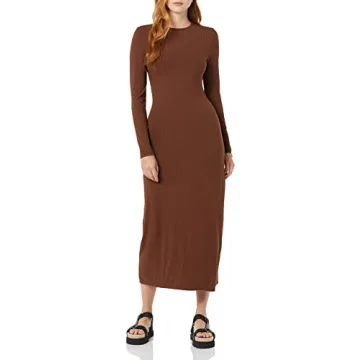 Amazon Essentials Women's Wide Rib Open Back Long Sleeve Dress – Chocolate