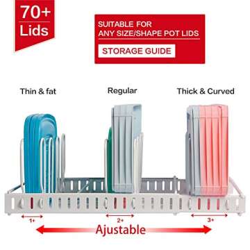 Expandable Food Container Lid Organizer,Large Capacity Adjustable 10 Dividers Detachable Lid Organiz...