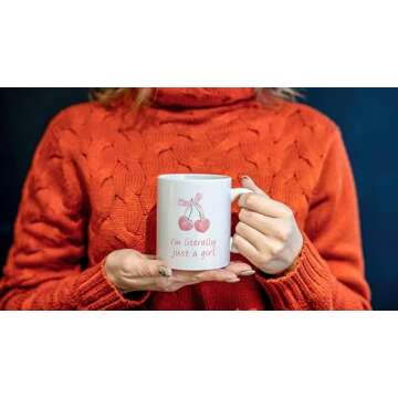 PUHEI Pink Bow Cherry Mug, Coquette Mug, Girly Coffee Mug, Girly Gifts for Women Girls, Coquette Gif...