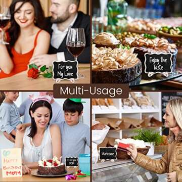 RIMITY 20 Pack Mini Chalkboard Signs for Food with 20 Additional Stickers – Water Based Pen & Support Easels with Wooden Place Cards – Food Labels for Party Buffet Table, Weddings & Decorations