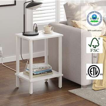 TUTOTAK End Table with USB and AC Outlets for Small Spaces