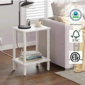 TUTOTAK End Table with USB and AC Outlets for Small Spaces