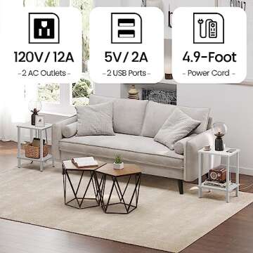 TUTOTAK End Table with USB and AC Outlets for Small Spaces