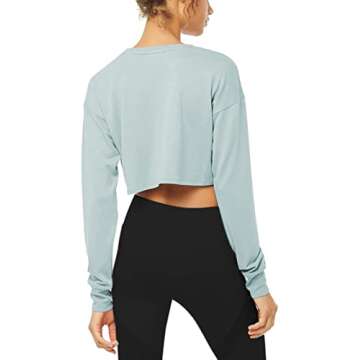 Bestisun Long Sleeve Workout Yoga Shirts Athletic Crop Tops Cropped Sweatshirts for Women Light Blue...