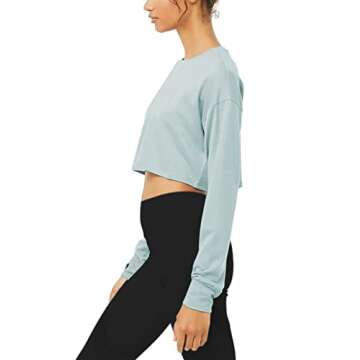 Bestisun Long Sleeve Workout Yoga Shirts Athletic Crop Tops Cropped Sweatshirts for Women Light Blue XL