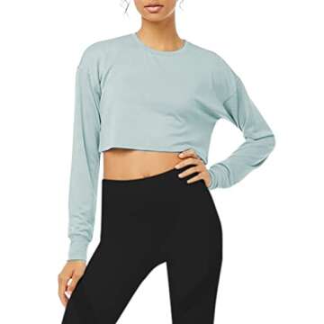Bestisun Long Sleeve Workout Yoga Shirts Athletic Crop Tops Cropped Sweatshirts for Women Light Blue XL