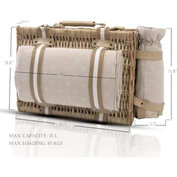 19Pcs Picnic Basket for 2 with Insulated Liner and Waterproof Picnic Blanket Wine Pouch, Large Wicke...