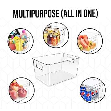 Clear Plastic Storage Bins, Pantry Organizers and Storage or Kitchen Organization and Storage Containers Bins for Organizing, Fridge, Freezer, Bathroom, Pantries, Refrigerator, Cabinet Organizer Bin