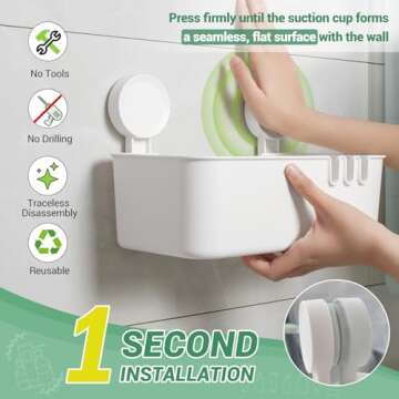 LUXEAR Shower Caddy Suction Cup Shower Basket 2 Pack, NO-Drilling Removable Plastic Shower Shelf Org...